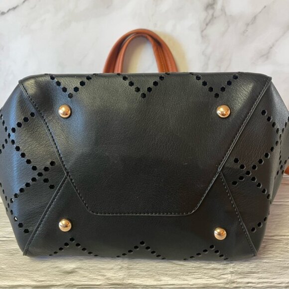 NWOT Louenhide Baby Bermuda Two Tone Black & Whisky Tote Bag Vegan Leather - Picture 11 of 16